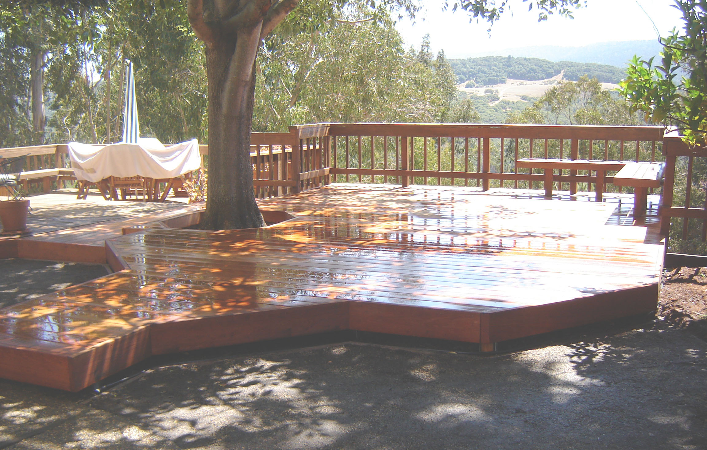 Wooden deck with in landscaping project in Los Altos, CA
